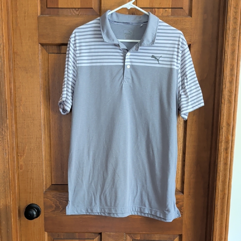 Puma Men’s Light Gray Striped Polo Shirt